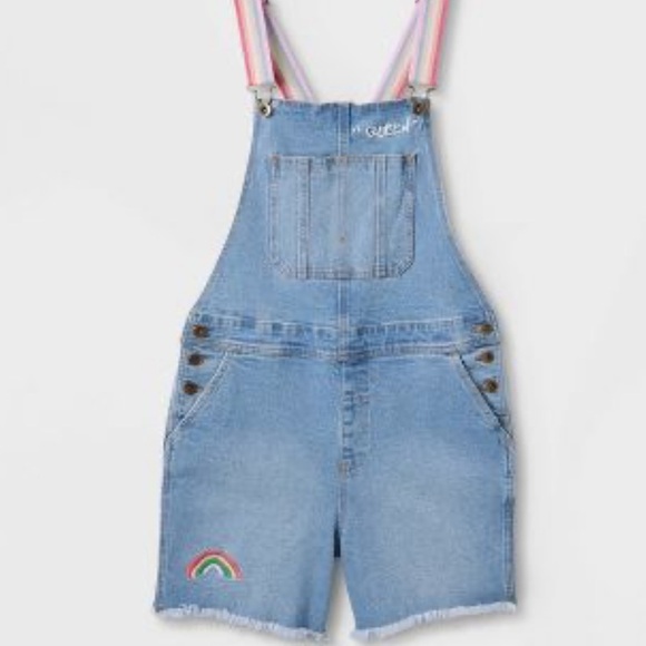 New Pride Adult Rainbow‎ Shortalls - Light Wash - Picture 1 of 7
